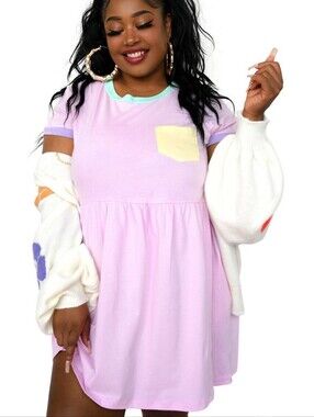 My Violet Pink Cadoodle Babydoll T-Shirt Dress Medium NWT Pastel Cotton Pockets